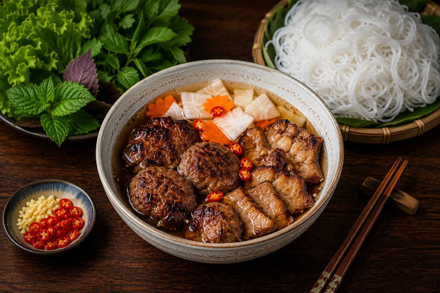 Bun cha grilled pork noodles Hanoi