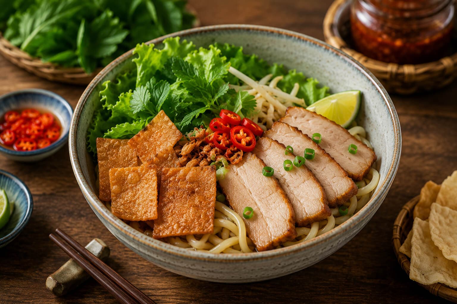 Cao lau Hoi An noodles with char siu pork