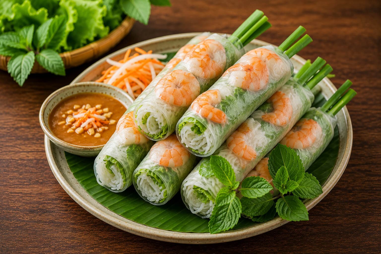 Goi cuon fresh spring rolls with peanut sauce