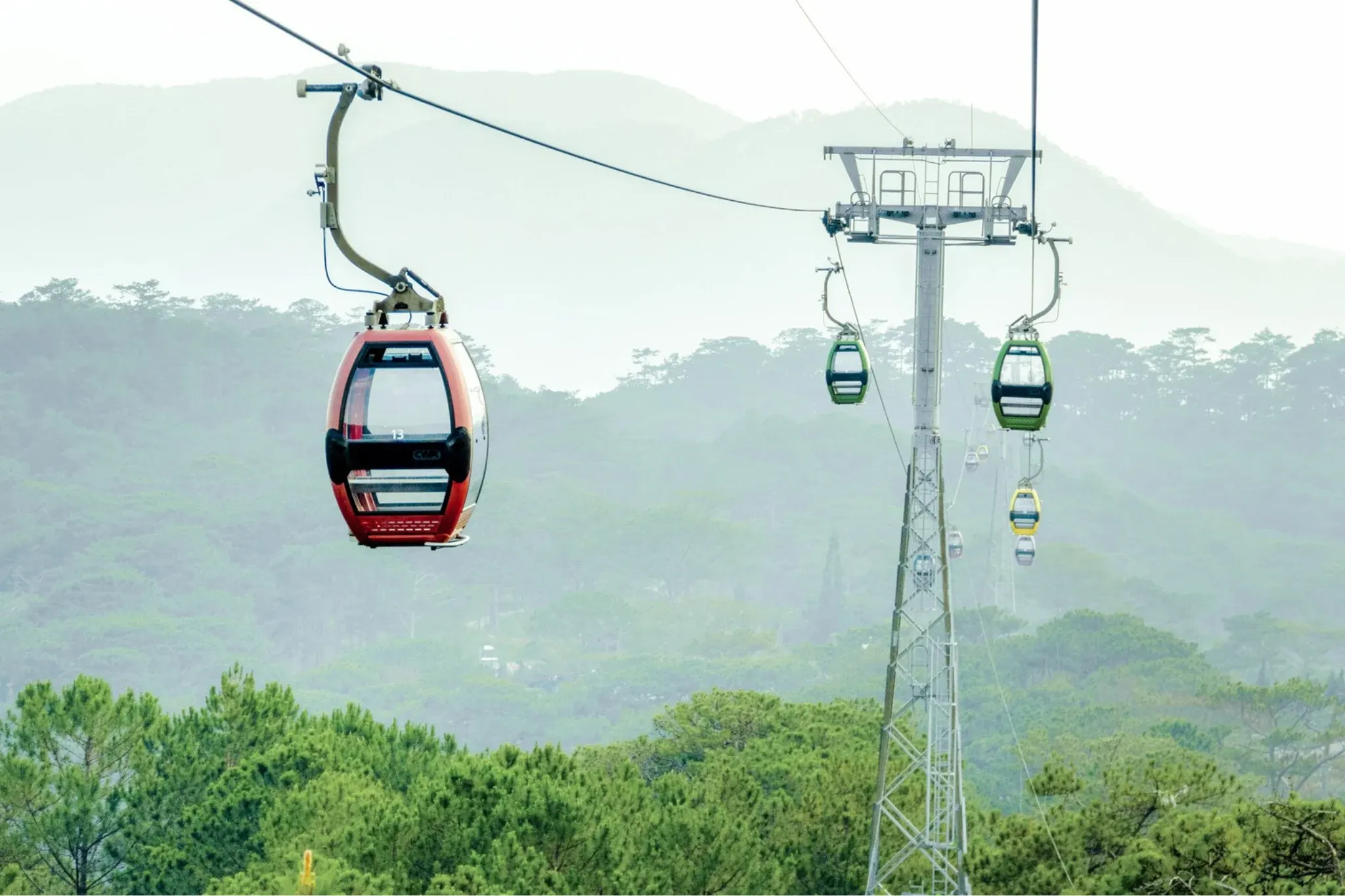 Da Lat cable car pine forest valley Truc Lam monastery Bali