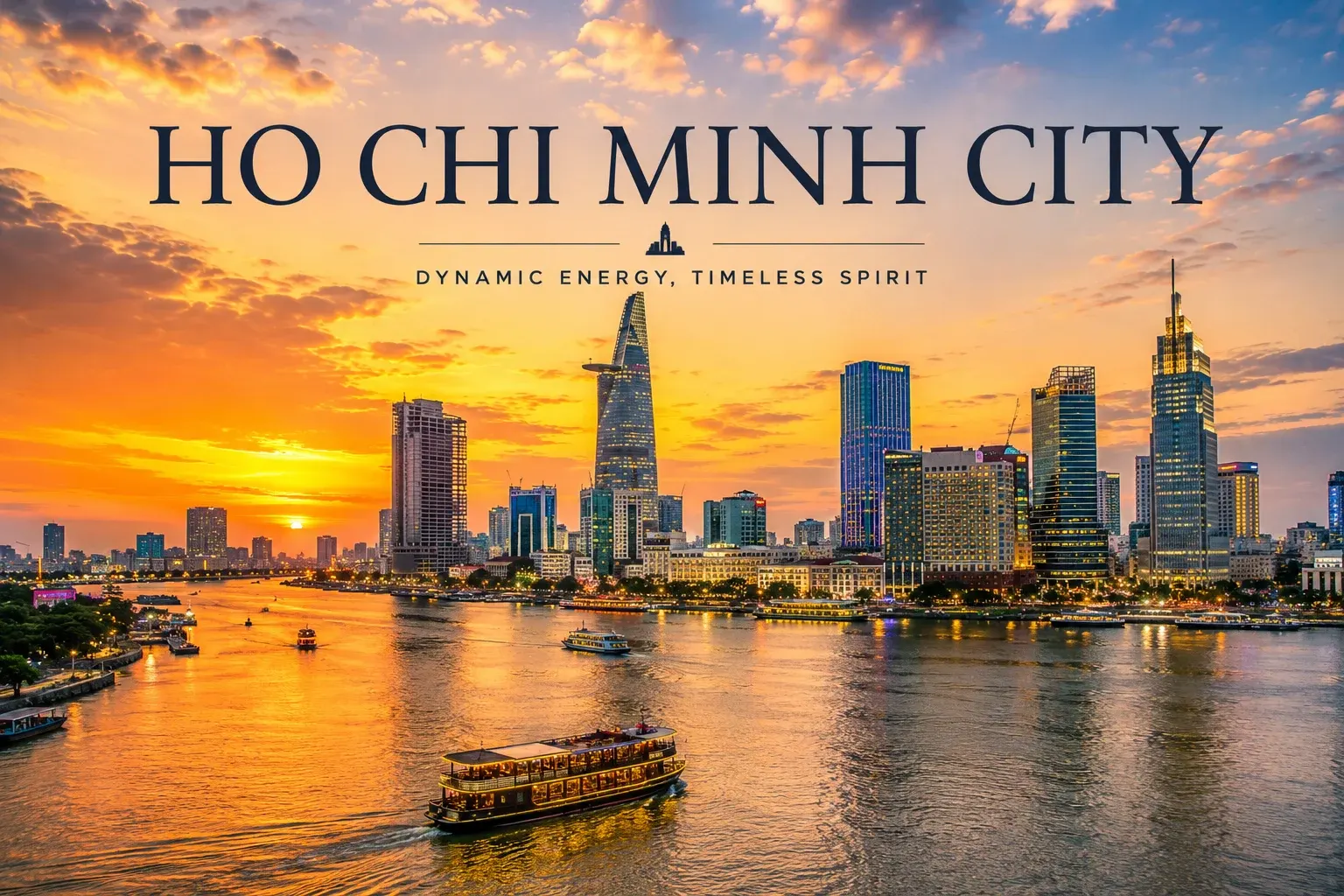 Ho Chi Minh City Saigon skyline at night with Bitexco Tower and Saigon River Bali