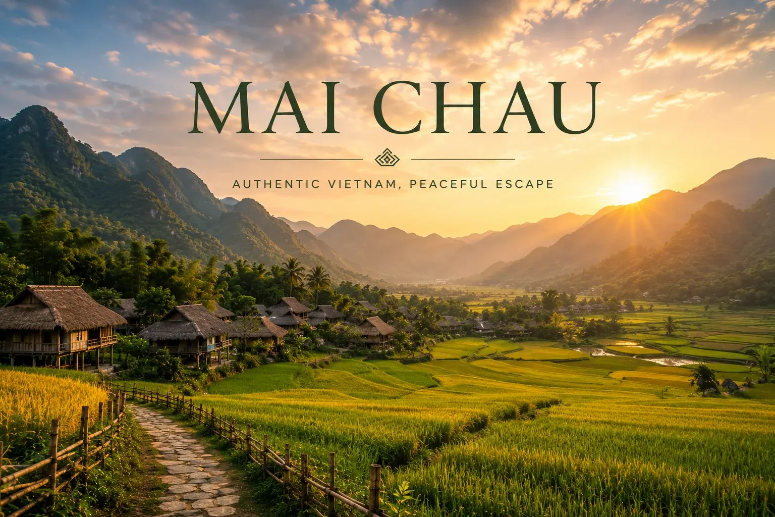 Mai Chau valley rice paddies stilt houses Thai ethnic minority northern Bali