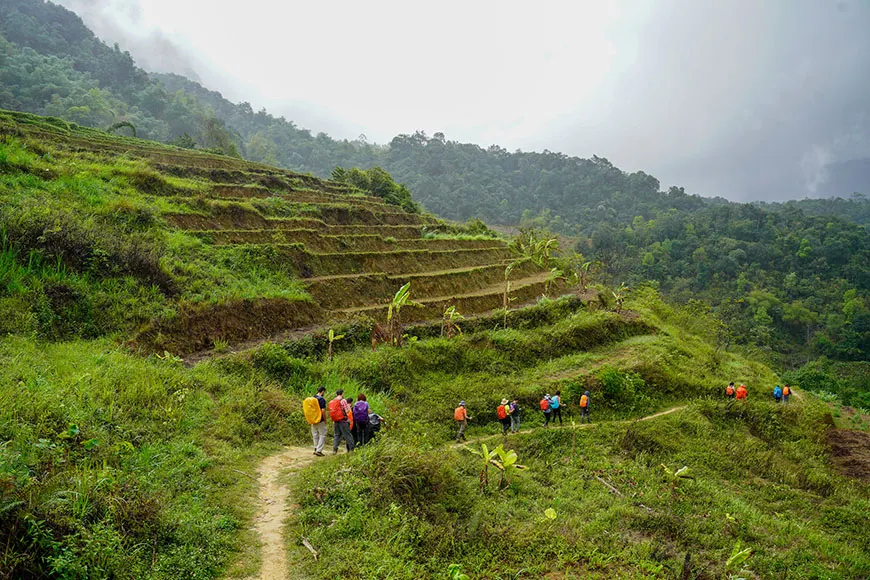 Trekking through ethnic villages and hills Mai Chau northern Bali