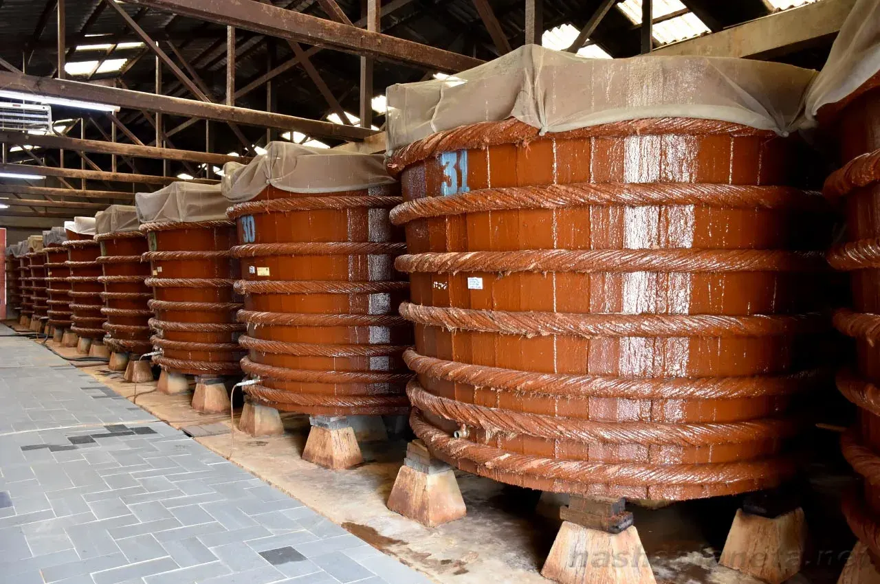 Fish sauce factory giant wooden vats anchovies Mui Ne Phan Thiet Bali