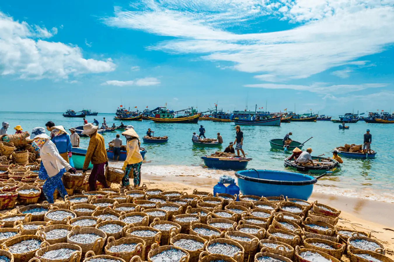Mui Ne fishing village coracle bamboo boats dawn South China Sea Bali