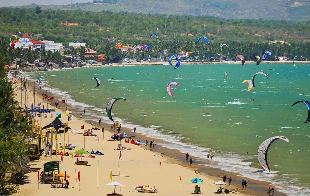 Kitesurfing kite school colorful kites wind Mui Ne Bali