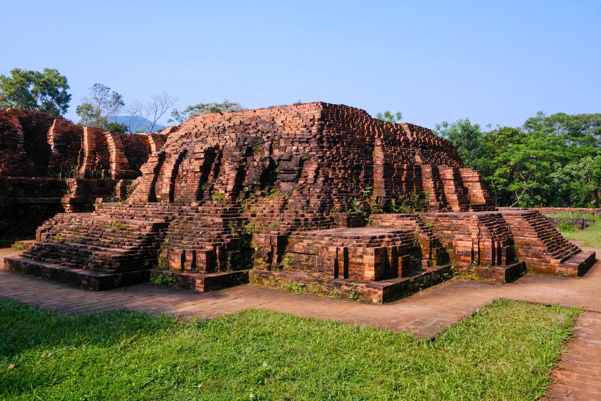 Cham temple foundation brick outlines archaeological ruins My Son Bali
