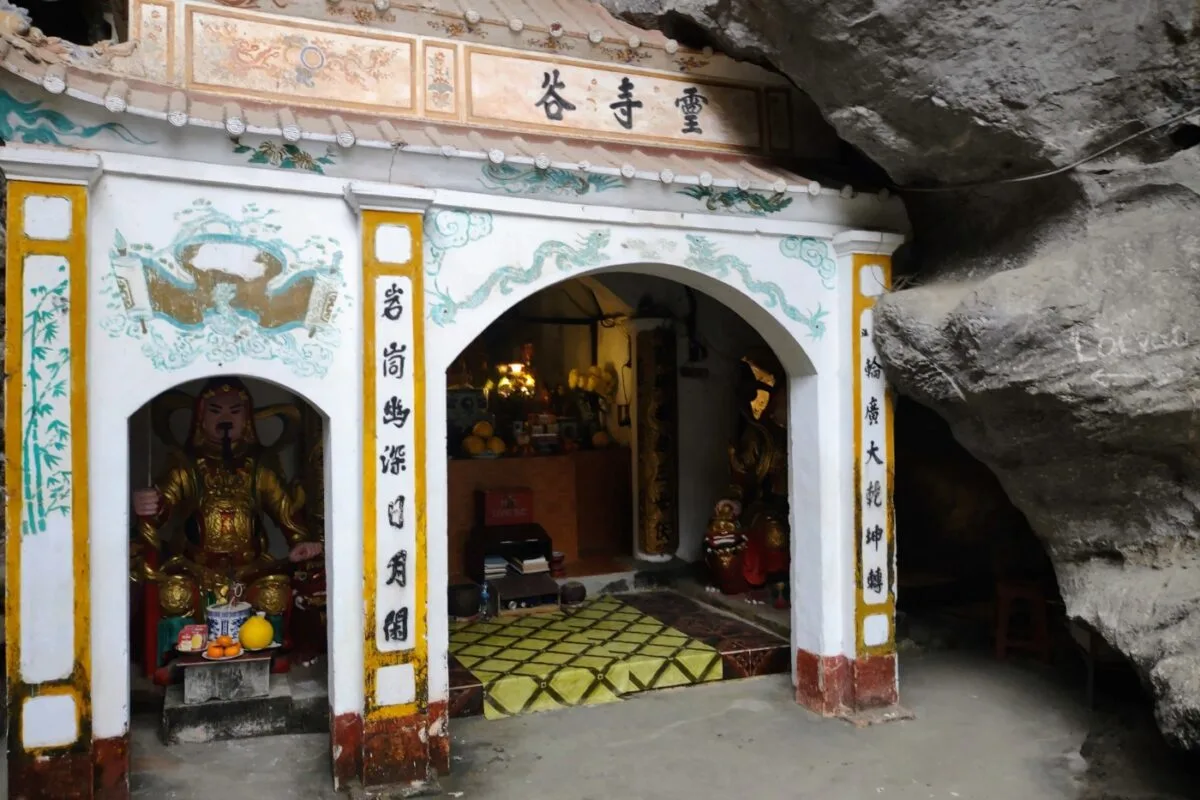 Linh Coc Pagoda built into karst cliff face Ninh Binh Bali
