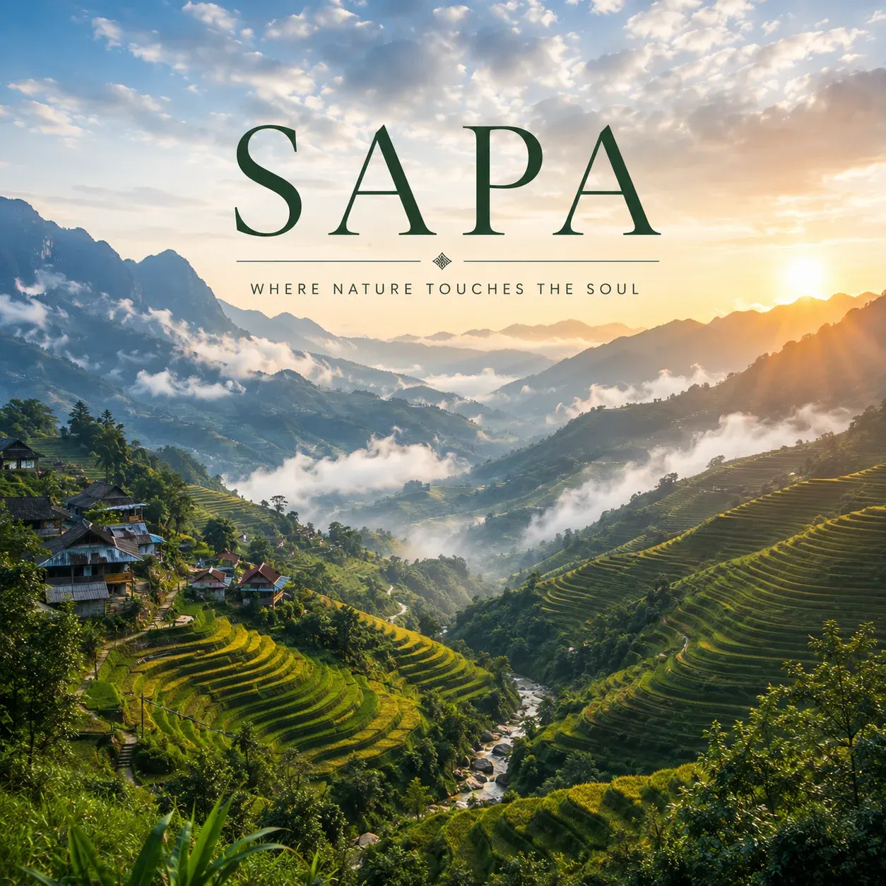Muong Hoa Valley rice terraces in golden harvest season Sapa Bali