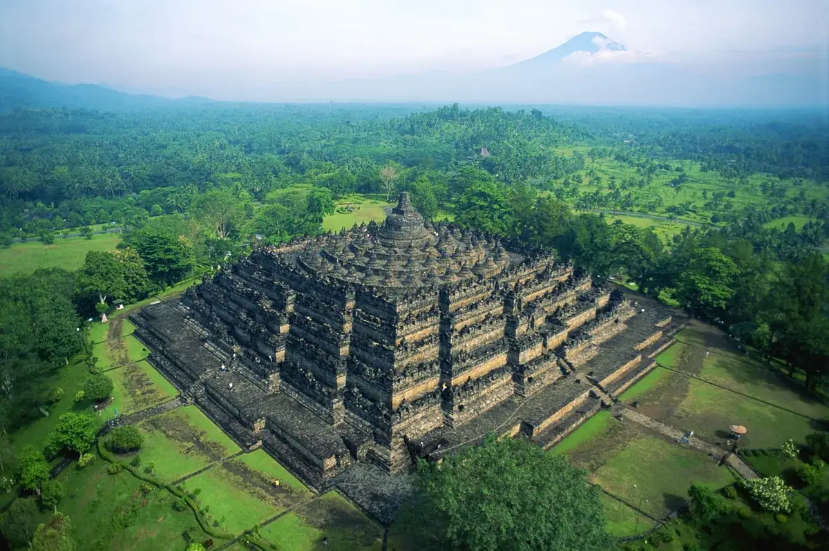 Borobudur Buddhist temple at sunrise, Central Java