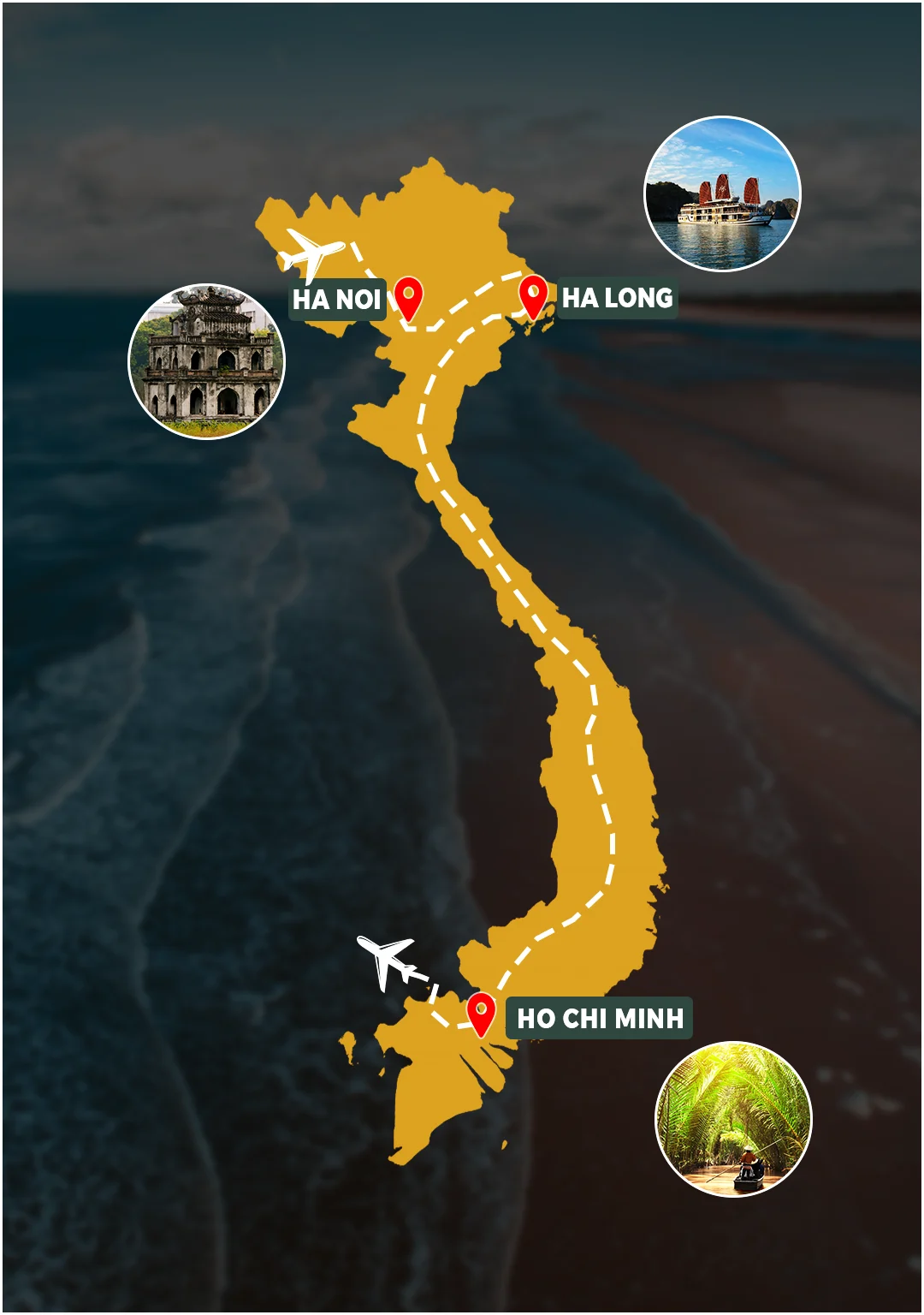 Bali Signature Route map covering Hanoi, Halong Bay and Ho Chi Minh City