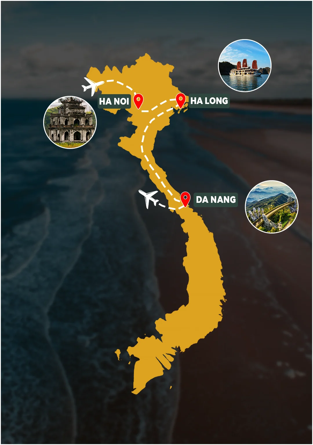 Northern Bali Highlights Hanoi and Golden Bridge route map